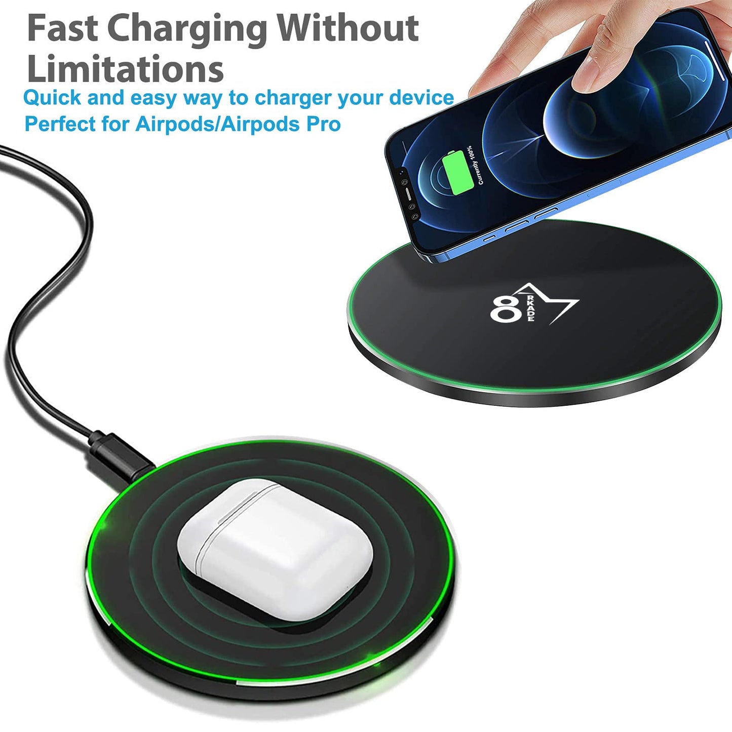 Arkade 87 W8 Wireless Charging Pad with 3.3ft Type-C USB Charging Cable