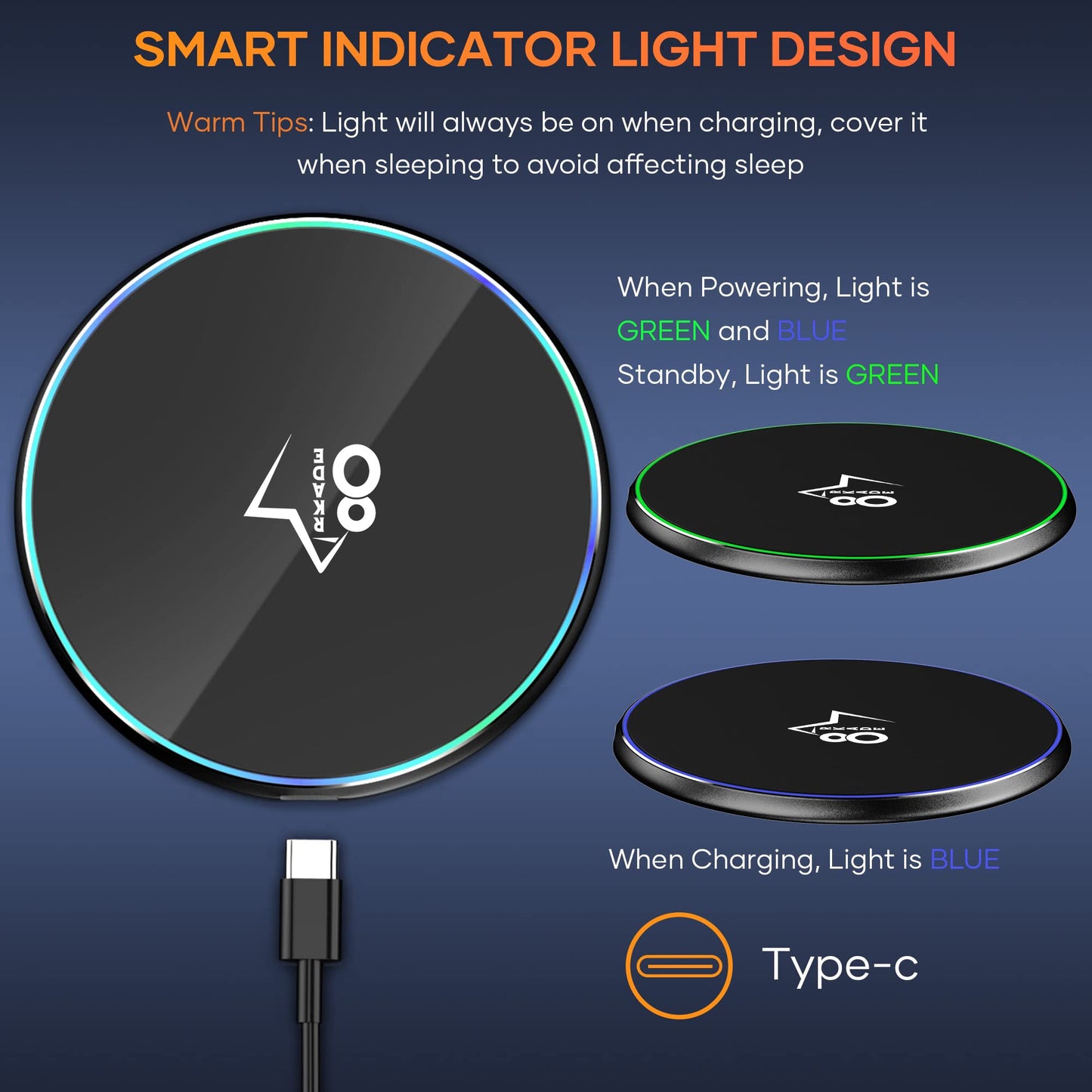 Arkade 87 W8 Wireless Charging Pad with 3.3ft Type-C USB Charging Cable