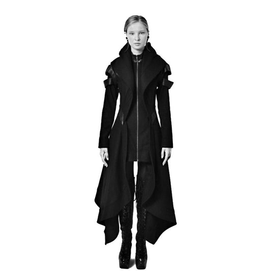 Halloween Ladies Black Hooded Irregular Long Medieval Jacket