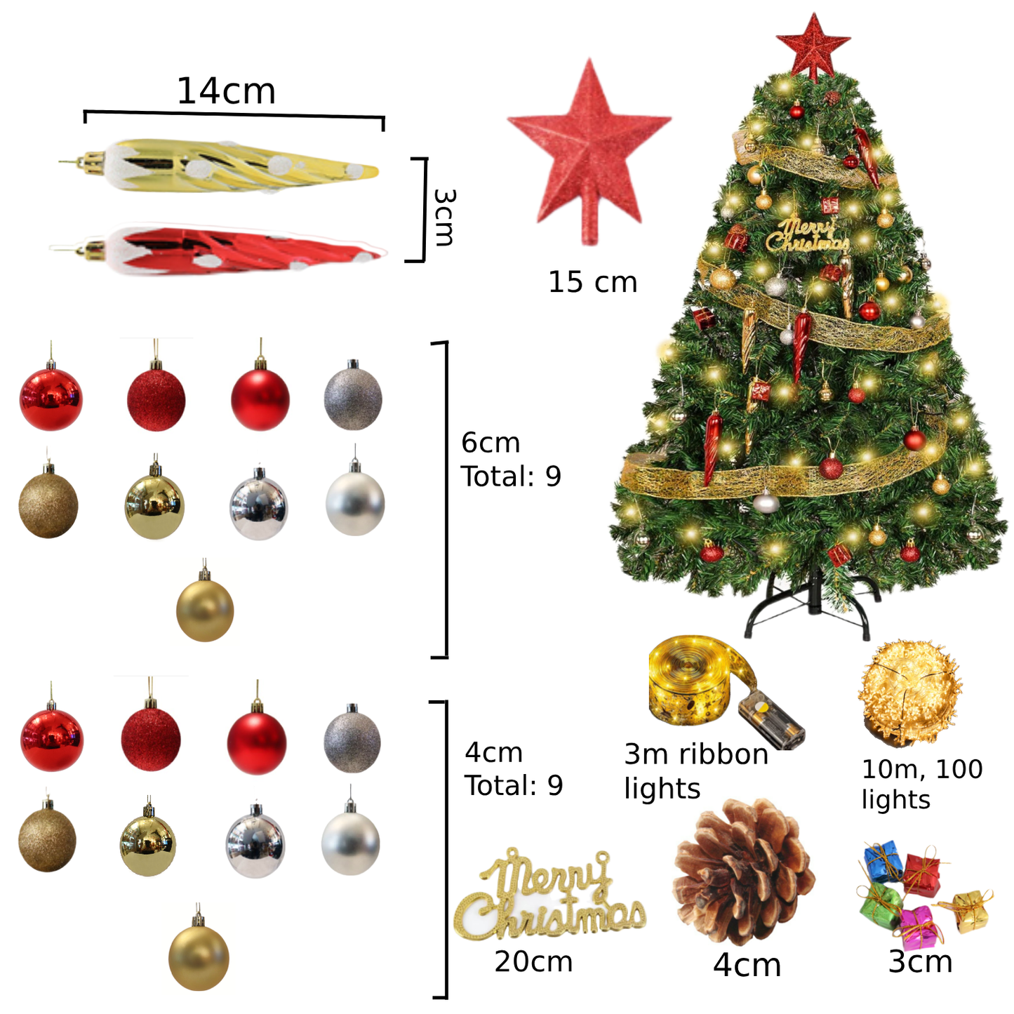 4 Ft Artificial Christmas Tree with 100 LED Lights & Assorted Ornaments | Exquisite Indoor/Outdoor Christmas Decorations | Perfect for Home Office & Holiday (4 Ft)