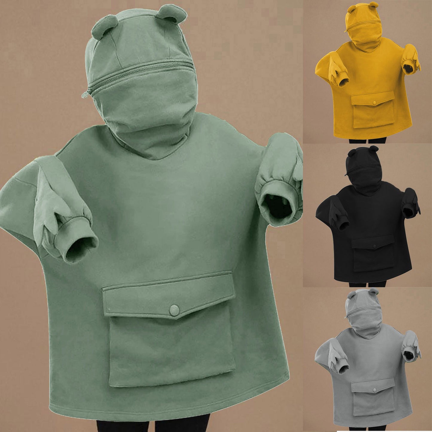 Women Hoodie Frog Pullover Winter Hooded Casual Sweatshirts Women Winter Clothes Pullovers Tops