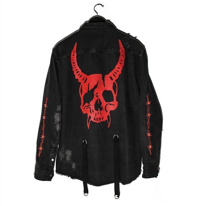 Gothic Demon Hunter Skull Black Denim Jacket