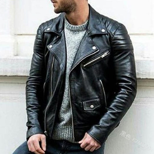 Men's Fashion Motorcycle Zipper Leather Jacket