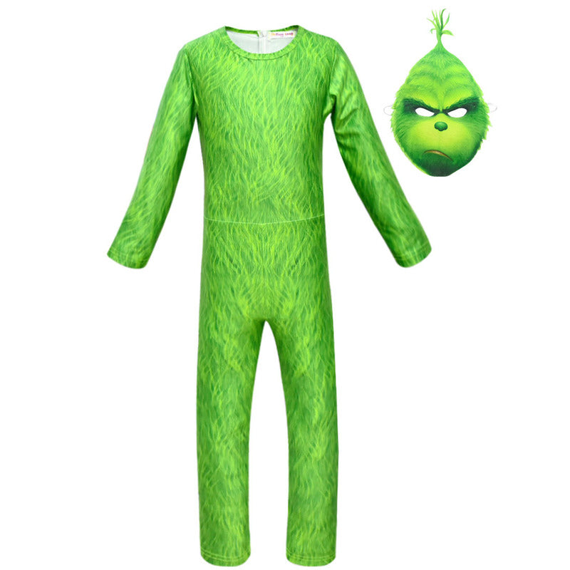 Halloween  Christmas Kids  Cosplay Green Hair Monster Jumpsuit Costume