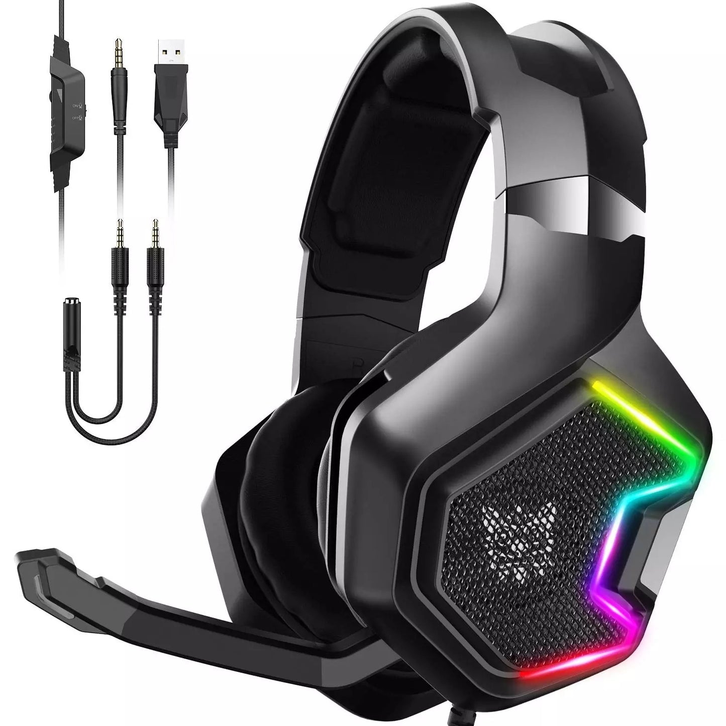 K10 PRO Gaming Headset Stereo Gaming Headphones for PS4 PS5 Xbox One with Mic Led Light