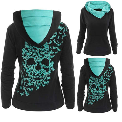 Skull Printed Womens  Casual Winter Aesthetic Oversized Pullover Sweatshirts