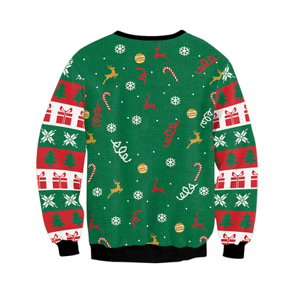 Funny Ugly Unisex Christmas sweater Festive Theme Go Jesus Its Your Birthday & Elf Print Sweatshirt Soft Gift Tops  Large  Green