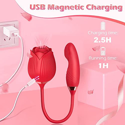Rose Stimulator for Women - 2 in 1 Thrusting Vibrating Toy