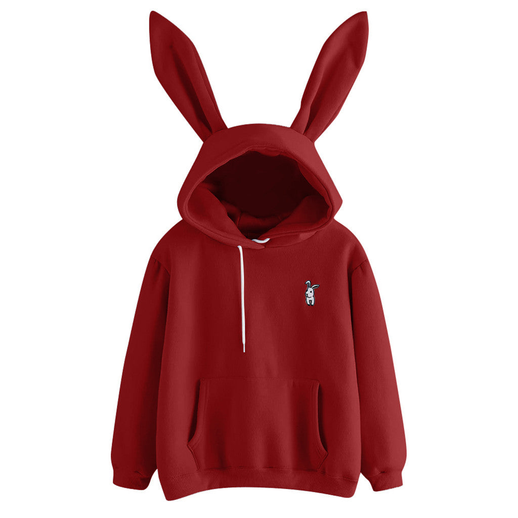 Autumn Winter Women's  Kawaii Rabbit Ears Casual Long Sleeve  Pullover Hoodies