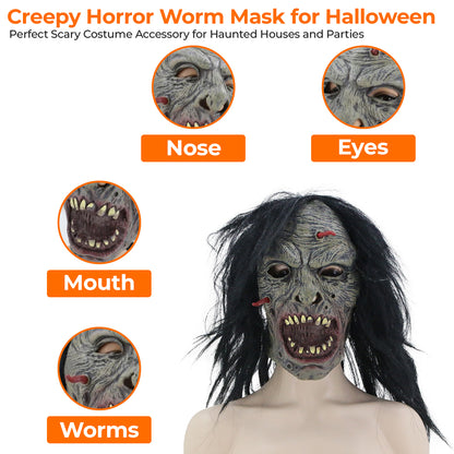 Creepy Horror Worm Mask for Halloween - Perfect Scary Costume Accessory for Haunted Houses and Parties