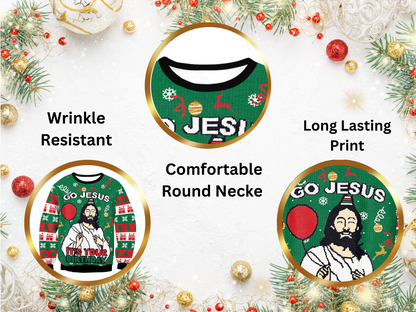 Funny Ugly Unisex Christmas sweater Festive Theme Go Jesus Its Your Birthday & Elf Print Sweatshirt Soft Gift Tops  Large  Green