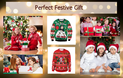 Funny Ugly Unisex Christmas sweater Festive Theme Go Jesus Its Your Birthday & Elf Print Sweatshirt Soft Gift Tops  Large  Green