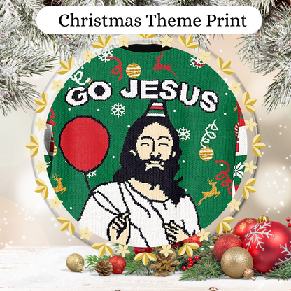 Funny Ugly Unisex Christmas sweater Festive Theme Go Jesus Its Your Birthday & Elf Print Sweatshirt Soft Gift Tops  Large  Green