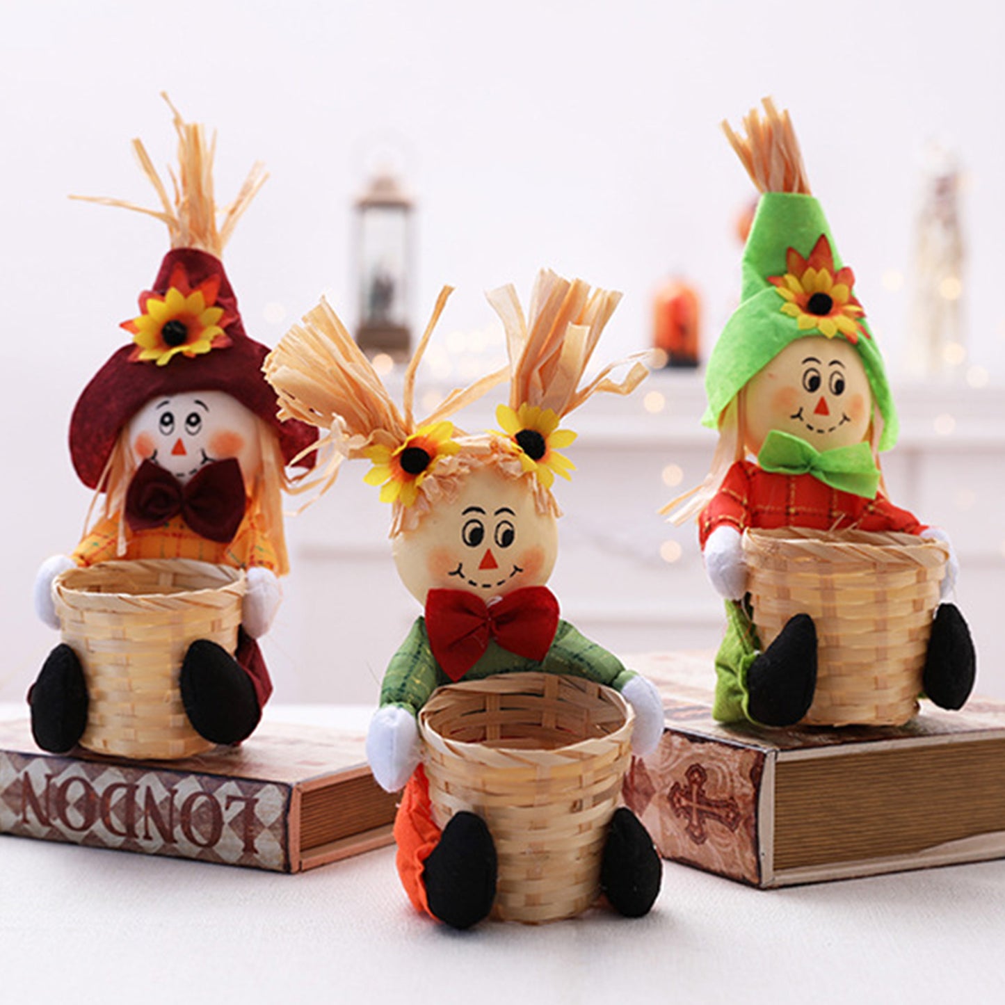 Halloween Candy Wicker Basket Christmas Halloween Decorations Scarecrow Fruit Basket Food Holder Home Decor