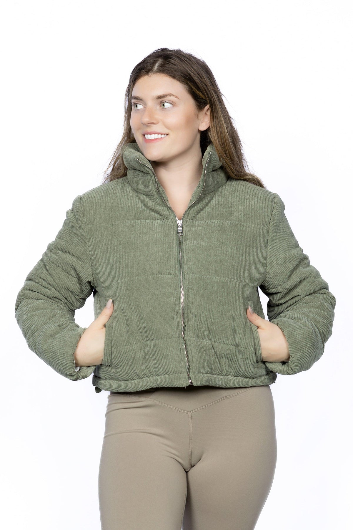 Corduroy Zip Up Puffer Jacket