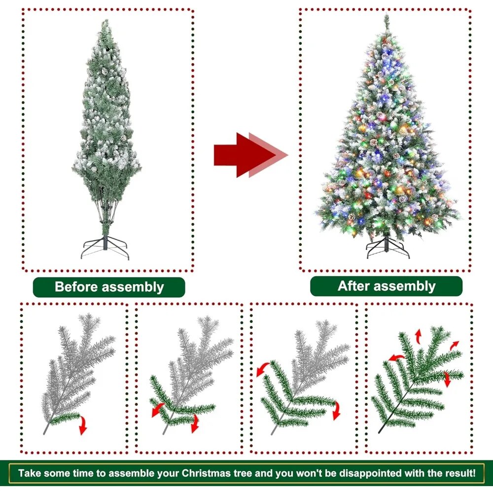6ft Pre-Lit Christmas Tree Artificial Christmas Tree Pine Cones and 270 Warm White & Color LED Changing Lights, Free Shipping
