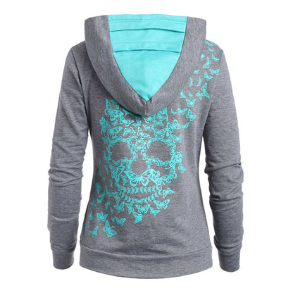 Skull Printed Womens  Casual Winter Aesthetic Oversized Pullover Sweatshirts