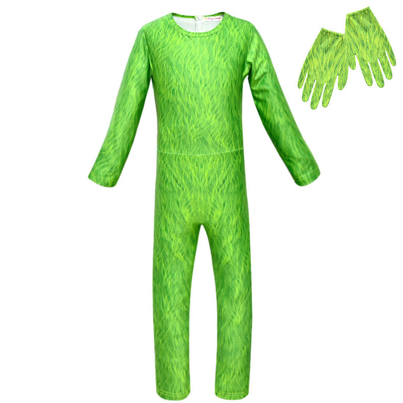 Halloween  Christmas Kids  Cosplay Green Hair Monster Jumpsuit Costume