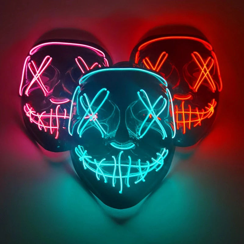 LED Halloween Mask Luminous Glow In The Dark Mascaras Halloween Party Costume Cosplay Masques Horror Props Neon light Masquerade