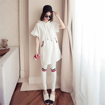 Women Two Piece Set  Long Hooded Sweatshirt Top and Pants Suit