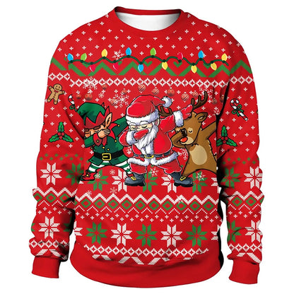 Christmas 3D Sweaters for Men Christmas Reindeer O-Neck Sweater Top Couple Clothing Holiday Women Sweatshirts