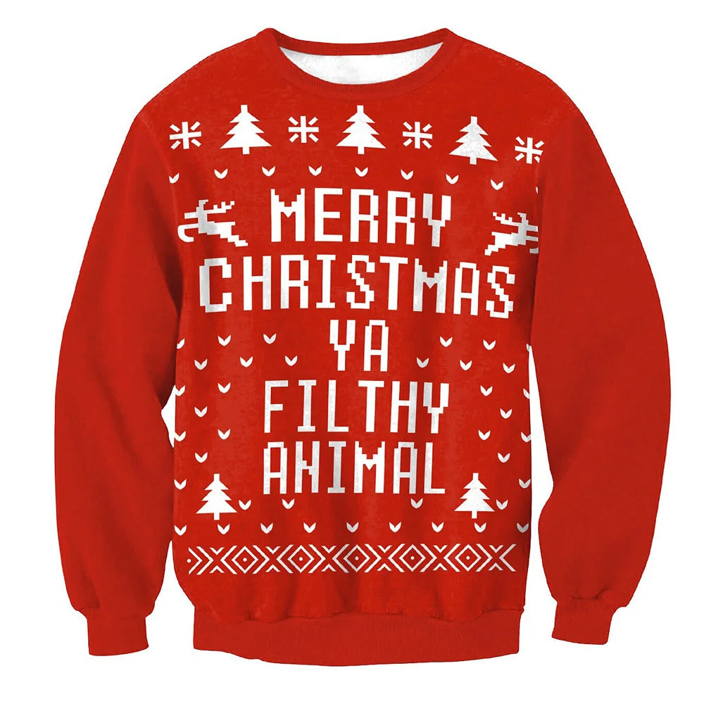 Christmas 3D Sweaters for Men Christmas Reindeer O-Neck Sweater Top Couple Clothing Holiday Women Sweatshirts