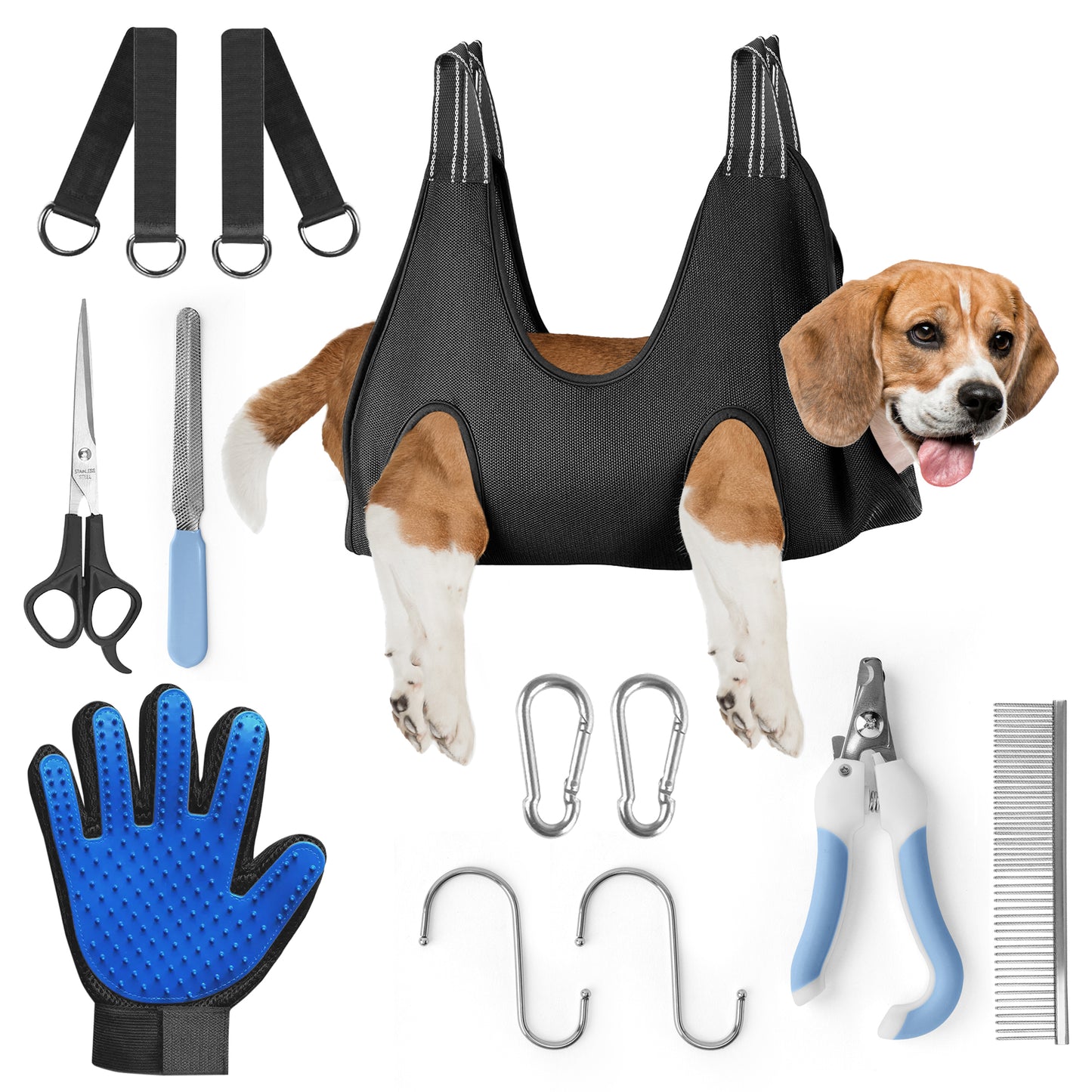 Small Dog Grooming Hammock - Pet Hammock for Grooming and Trimming Nails - With Comb, Nail Trimmer, Nail File - Dog Grooming Harness Sling for Nail Clipping - Hanging Restraint Holder for Dogs or Cat