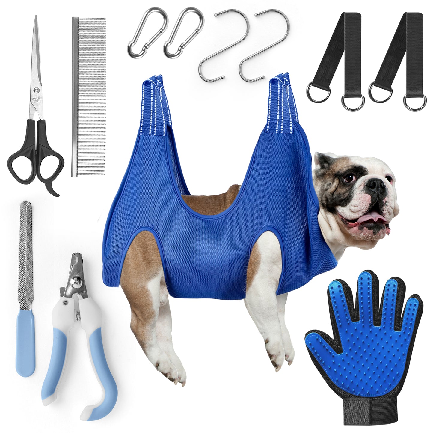 Small Dog Grooming Hammock - Pet Hammock for Grooming and Trimming Nails - With Comb, Nail Trimmer, Nail File - Dog Grooming Harness Sling for Nail Clipping - Hanging Restraint Holder for Dogs or Cat