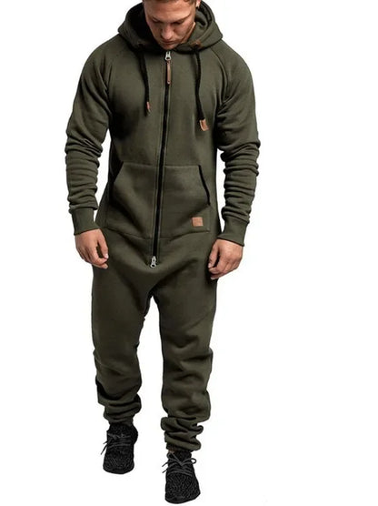 Men Long Sleeve Thick Hooded Solid Jumpsuit