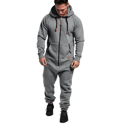 Men Long Sleeve Thick Hooded Solid Jumpsuit
