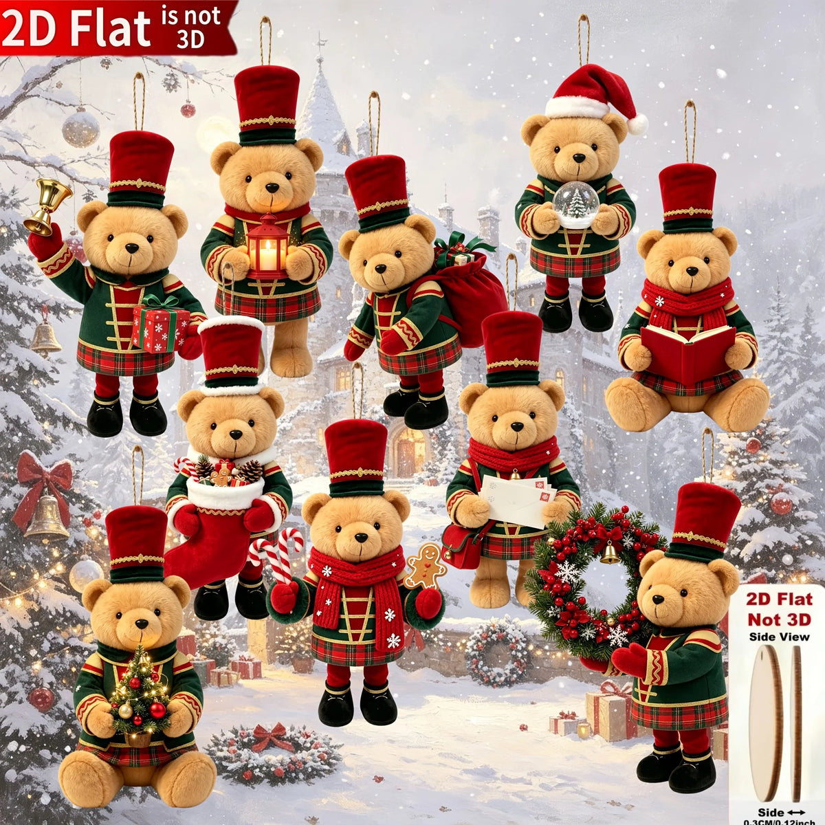 20/10 Pieces of Randomly Assorted 2D Flat Bear-Shaped Handmade Wooden