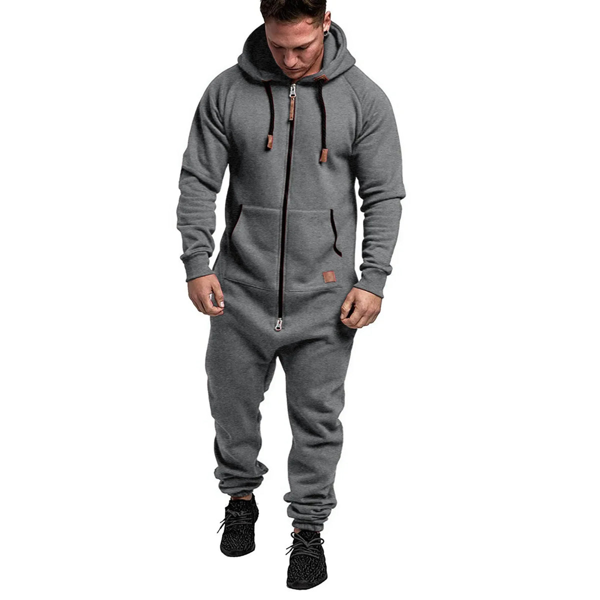 Men Long Sleeve Thick Hooded Solid Jumpsuit