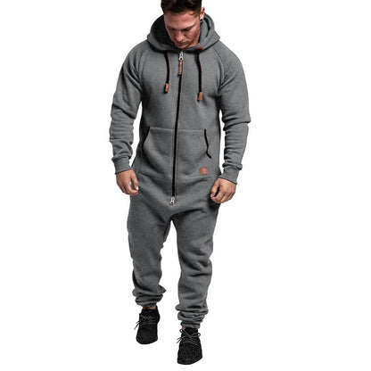 Men Long Sleeve Thick Hooded Solid Jumpsuit