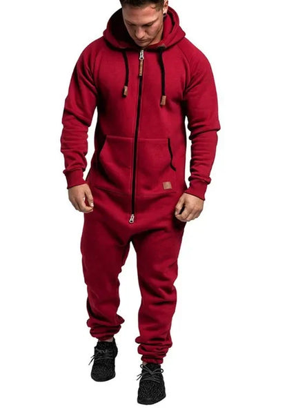 Men Long Sleeve Thick Hooded Solid Jumpsuit