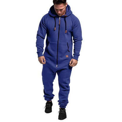 Men Long Sleeve Thick Hooded Solid Jumpsuit