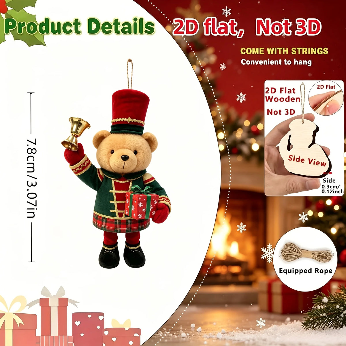 20/10 Pieces of Randomly Assorted 2D Flat Bear-Shaped Handmade Wooden