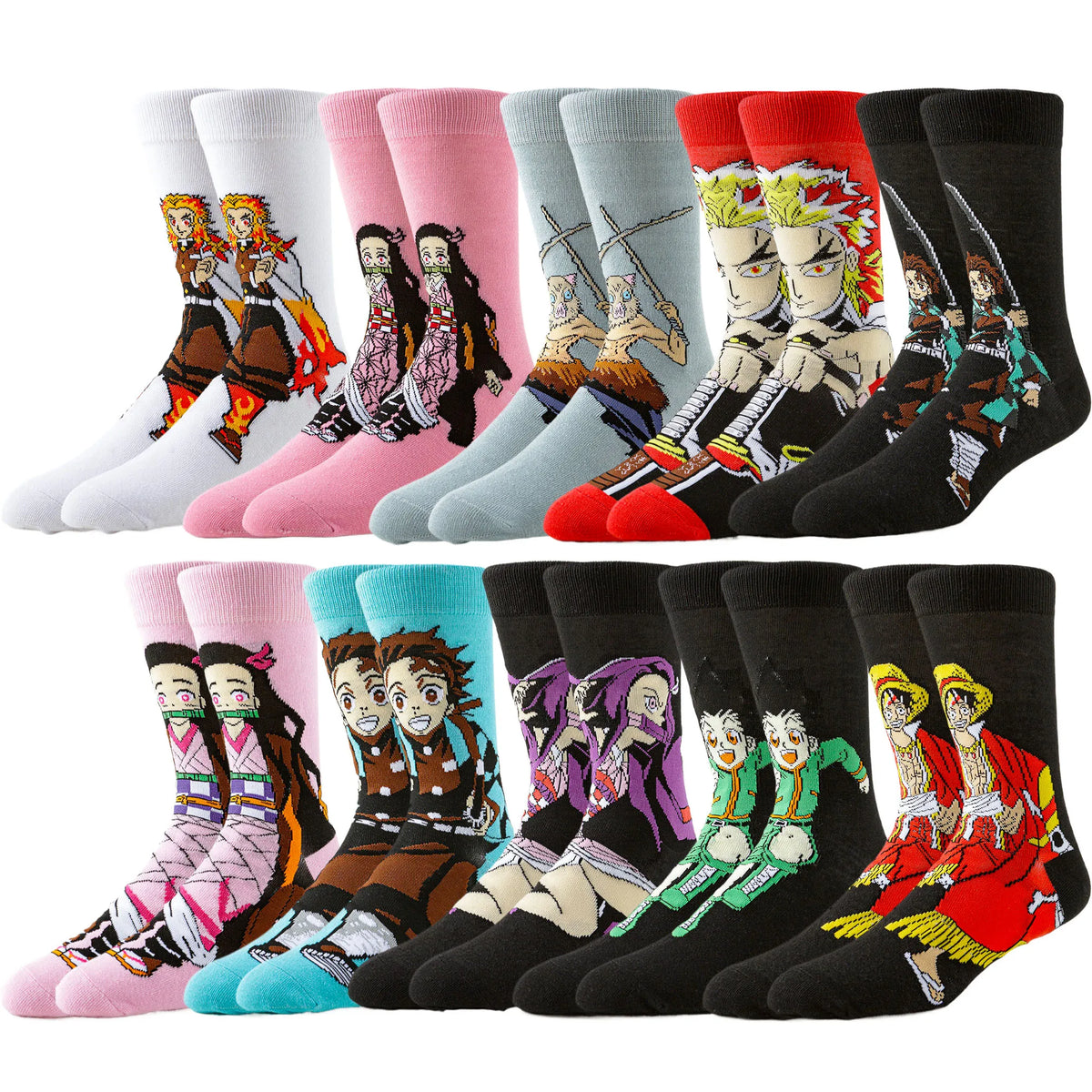 5Pairs BANDAI Unisex Novelty Funny Casual Crew Socks Cartoon Anime Hip