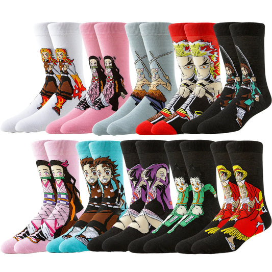 5Pairs BANDAI Unisex Novelty Funny Casual Crew Socks Cartoon Anime Hip