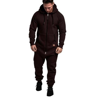 Men Long Sleeve Thick Hooded Solid Jumpsuit