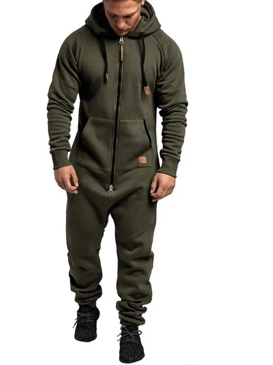 Men Long Sleeve Thick Hooded Solid Jumpsuit