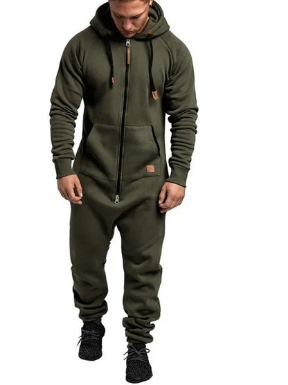 Men Long Sleeve Thick Hooded Solid Jumpsuit