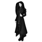 Halloween Ladies Black Hooded Irregular Long Medieval Jacket