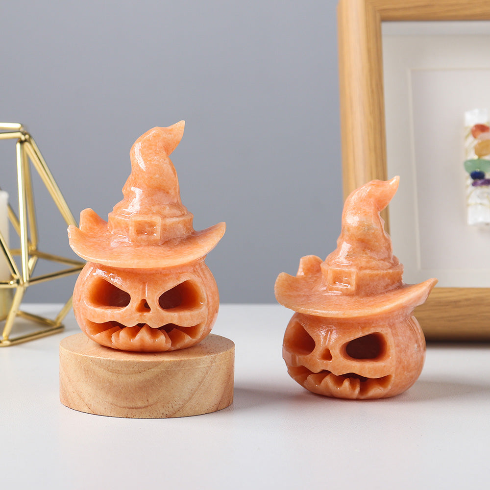 Natural Sunstone Pumpkin Head Decoration Manual Gem Carving and Hollowing Process Halloween Decorative Lights