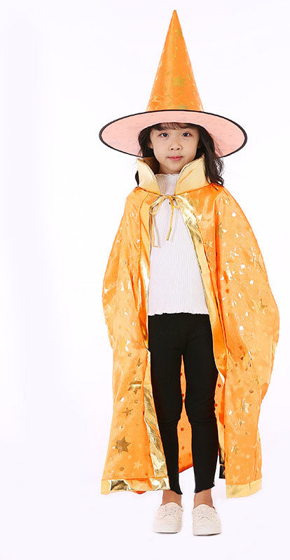 Halloween Kids Witch Cosplay Cloaks Magician Stage Show Performance Cloaks Child Witch Vampire Dresses with Hat Halloween Party