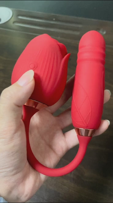 Rose Stimulator for Women - 2 in 1 Thrusting Vibrating Toy
