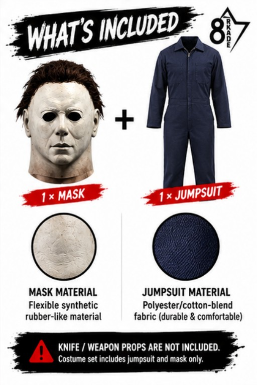 Men’s Halloween Horror Costume Jumpsuit & Realistic Mask Set Cosplay Outfit