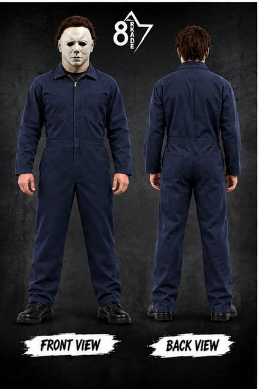 Men’s Halloween Horror Costume Jumpsuit & Realistic Mask Set Cosplay Outfit