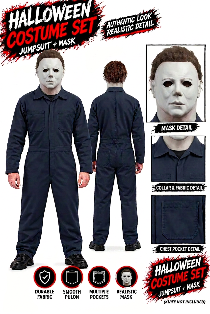 Micheal myers Terror Long Sleeve Jumpsuit Mask Set