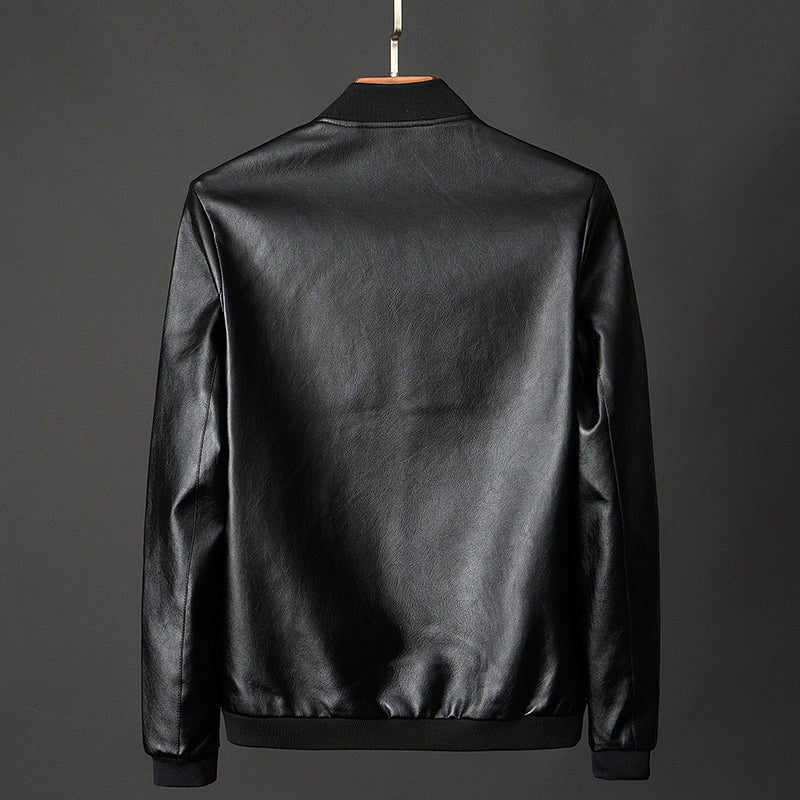 Mens Spring Leather  Stand Collar Long Sleeve Oversized Motorcycle Jacket