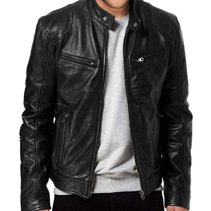 Men Motorcycle Slim Fit Oversize Leather Jacket